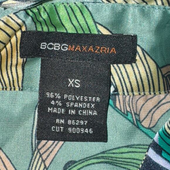 Y2K BCBG Max Azria Blouse Women's Size XS Green Floral Button Front Collared - Picture 7 of 7